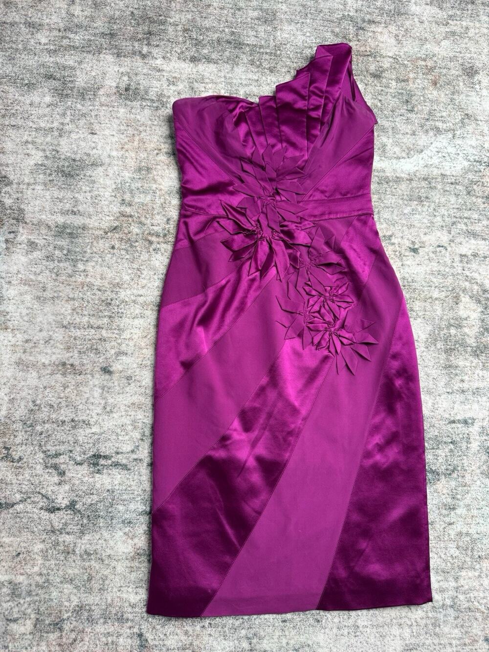 Karen Millen Dress Women US 4 UK 8 Purple Silk Off-Shoulder Cocktail Evening